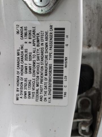 2HGFB2F8XCH582865 - 2012 HONDA CIVIC EX WHITE photo 13