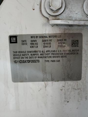 1G11C5SA7DF265279 - 2013 CHEVROLET MALIBU 1LT Ақ фото 12