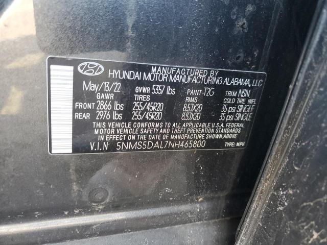 5NMS5DAL7NH465800 - 2022 HYUNDAI SANTA FE CALLIGRAPHY GRAY photo 12