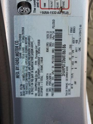 3FAHP07Z06R186186 - 2006 FORD FUSION SE SILVER photo 12