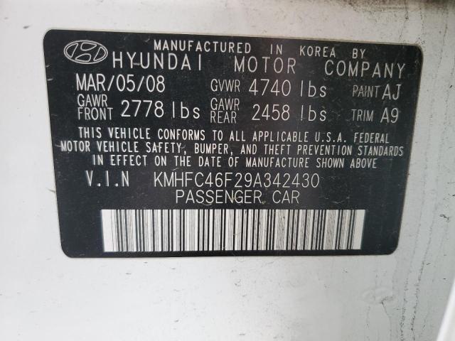 KMHFC46F29A342430 - 2009 HYUNDAI AZERA SE WHITE photo 12