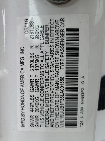 19UUB1F36LA001558 - 2020 ACURA TLX WHITE photo 12