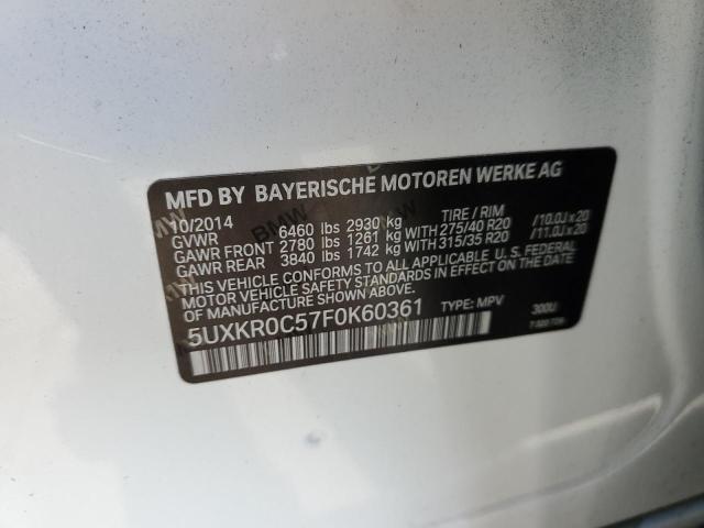 5UXKR0C57F0K60361 - 2015 BMW X5 XDRIVE35I WHITE photo 13