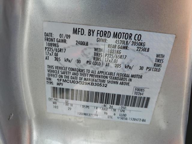 1FMCU03G29KB30532 - 2009 FORD ESCAPE XLT SILVER photo 12