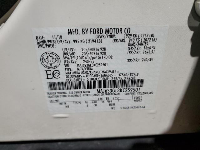 MAJ6S3GL3KC259501 - 2019 FORD ECOSPORT SE Weiß Foto 13