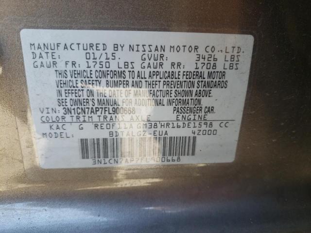 3N1CN7AP7FL900668 - 2015 NISSAN VERSA S GRAY photo 12