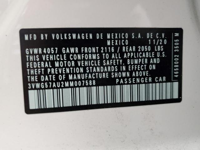 3VWG57AU2MM007588 - 2021 VOLKSWAGEN GOLF WHITE photo 12