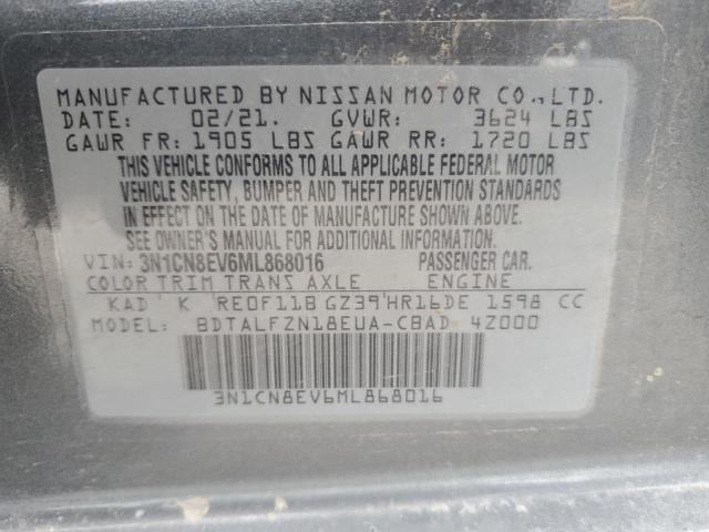 3N1CN8EV6ML868016 - 2021 NISSAN VERSA SV GRAY photo 12