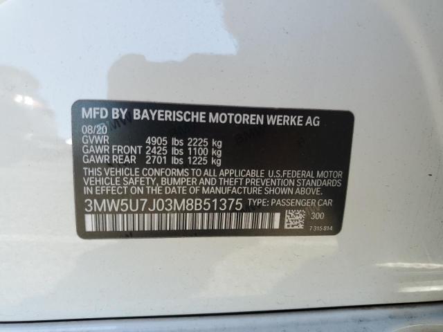 3MW5U7J03M8B51375 - 2021 BMW M340I WHITE photo 13