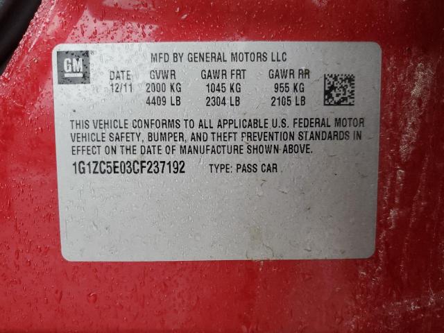 1G1ZC5E03CF237192 - 2012 CHEVROLET MALIBU 1LT RED photo 13