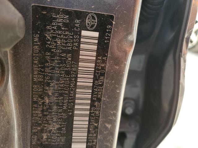 4T1G11AK2MU497807 - 2021 TOYOTA CAMRY SE CHARCOAL photo 12