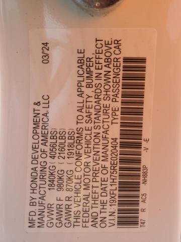 19XFL1H75RE020404 - 2024 HONDA CIVIC EXL WHITE photo 12