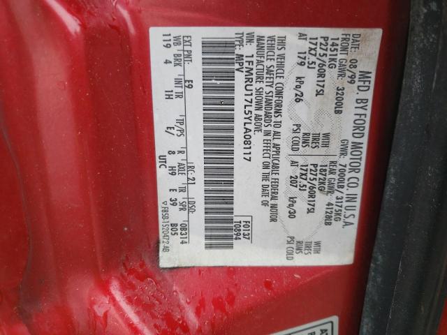 1FMRU17L5YLA08117 - 2000 FORD EXPEDITION EDDIE BAUER RED photo 13