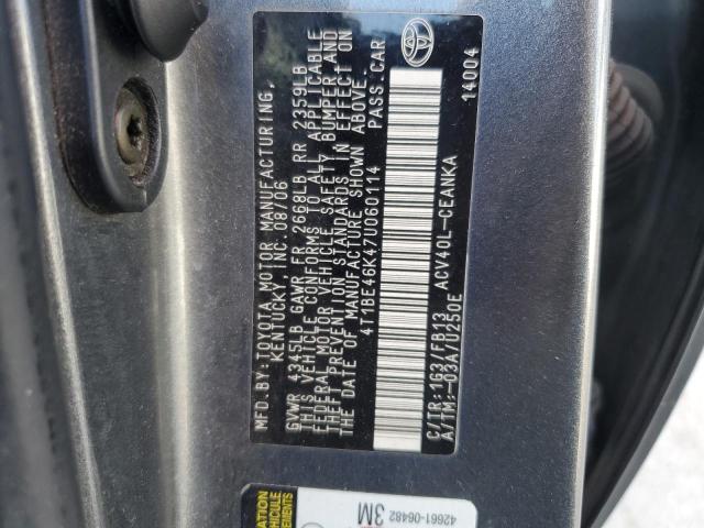 4T1BE46K47U060114 - 2007 TOYOTA CAMRY CE GRAY photo 12