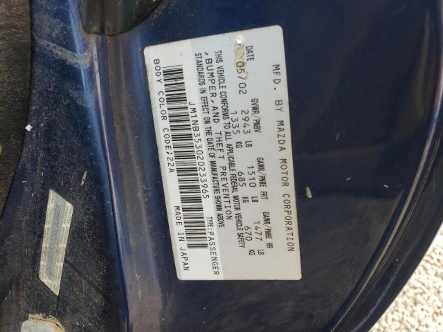 JM1NB353020233965 - 2002 MAZDA MX-5 MIATA BASE BLUE photo 12