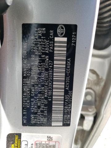 4T1BE32K75U987427 - 2005 TOYOTA CAMRY LE SILVER photo 12