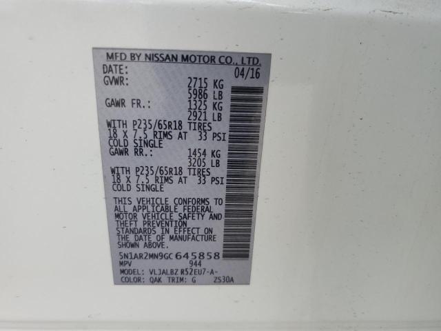 5N1AR2MN9GC645858 - 2016 NISSAN PATHFINDER S 白色 照片 13