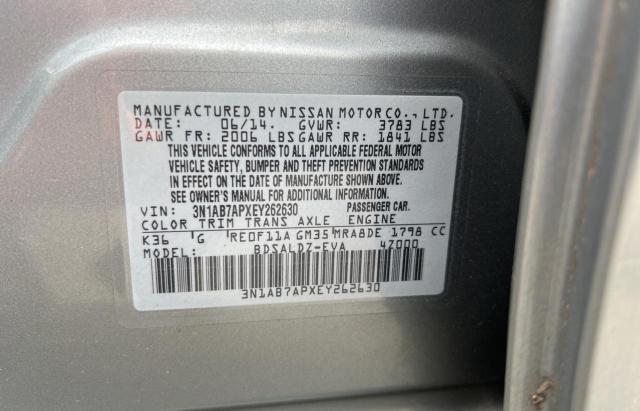 3N1AB7APXEY262630 - 2014 NISSAN SENTRA S SILVER photo 10