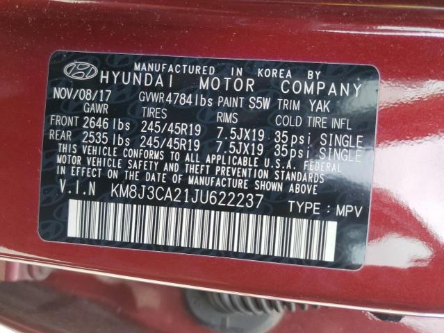 KM8J3CA21JU622237 - 2018 HYUNDAI TUCSON VALUE MAROON photo 12