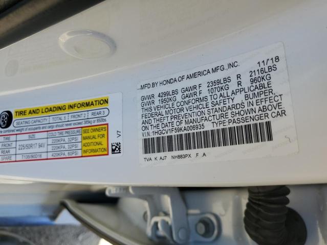 1HGCV1F59KA006935 - 2019 HONDA ACCORD EXL WHITE photo 12