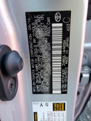 JTDKBRFU8G3013699 - 2016 TOYOTA PRIUS SILVER photo 12