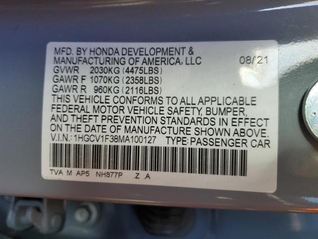 1HGCV1F38MA100127 - 2021 HONDA ACCORD SPORT SILVER photo 12