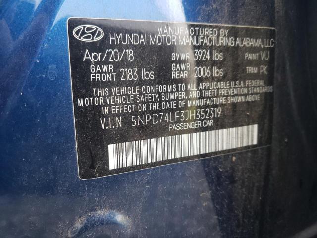 5NPD74LF3JH352319 - 2018 HYUNDAI ELANTRA SE BLUE photo 13