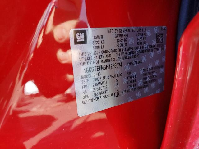 1GCGTEEN3H1288674 - 2017 CHEVROLET COLORADO ZR2 RED photo 12