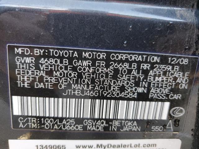 JTHBJ46G192304584 - 2009 LEXUS ES 350 CHARCOAL photo 13