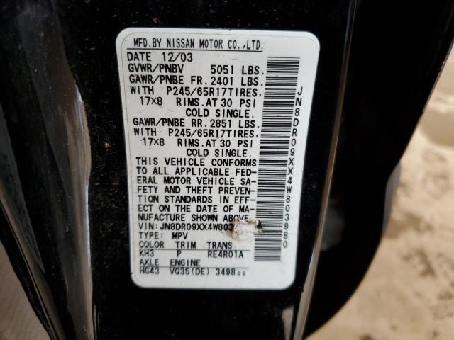 JN8DR09XX4W803980 - 2004 NISSAN PATHFINDER LE 黑色 照片 12