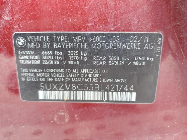 5UXZV8C55BL421744 - 2011 BMW X5 XDRIVE50I RED photo 13
