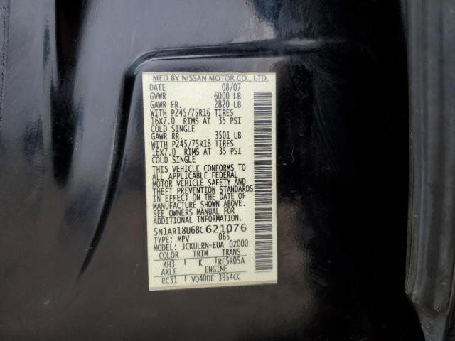 5N1AR18U68C621076 - 2008 NISSAN PATHFINDER S BLACK photo 13