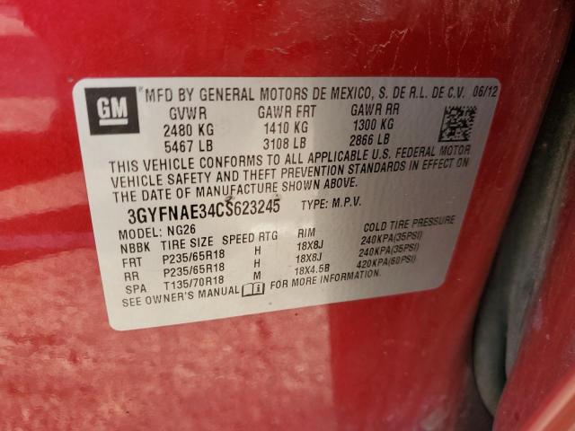 3GYFNAE34CS623245 - 2012 CADILLAC SRX LUXURY COLLECTION RED photo 12