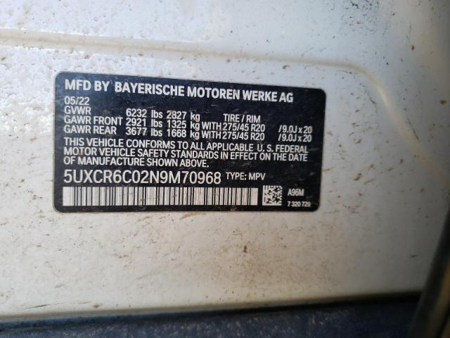 5UXCR6C02N9M70968 - 2022 BMW X5 XDRIVE40I WHITE photo 13