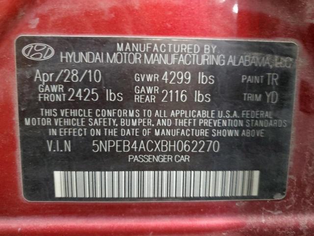 5NPEB4ACXBH062270 - 2011 HYUNDAI SONATA GLS RED photo 12