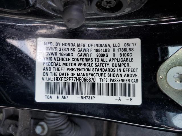 19XFC2F77HE065870 - 2017 HONDA CIVIC EX BLACK photo 12