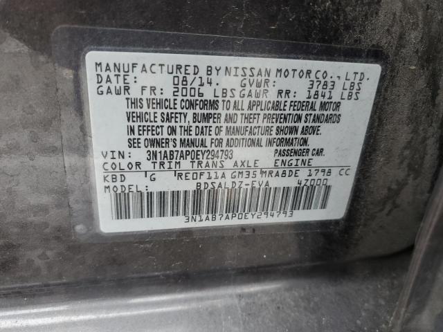 3N1AB7AP0EY294793 - 2014 NISSAN SENTRA S GRAY photo 12