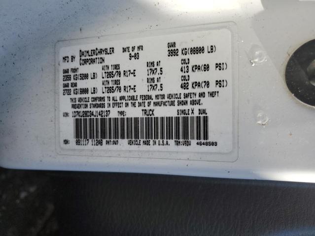 1D7KU28D34J142137 - 2004 DODGE RAM 2500 ST 白色 照片 12