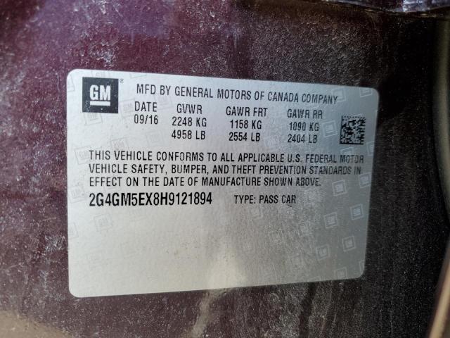 2G4GM5EX8H9121894 - 2017 BUICK REGAL 勃艮第红 照片 12