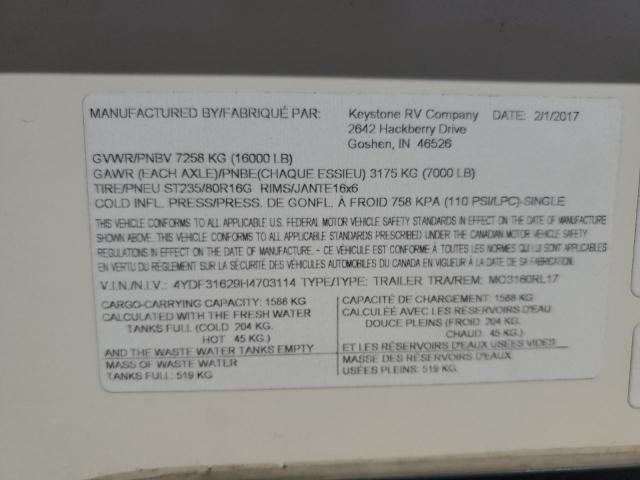 4YDF31629H4703114 - 2017 KEYSTONE MONTANA TWO TONE photo 10