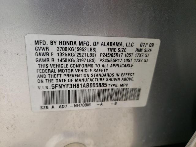 5FNYF3H81AB005885 - 2010 HONDA PILOT TOURING SILVER photo 14