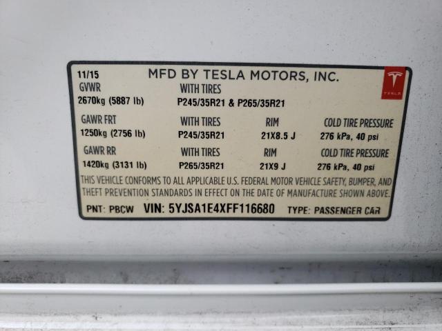 5YJSA1E4XFF116680 - 2015 TESLA MODEL S 白色 照片 13