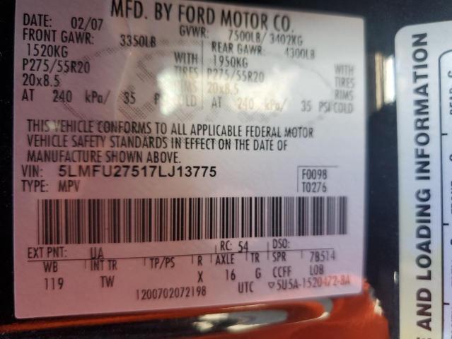 5LMFU27517LJ13775 - 2007 LINCOLN NAVIGATOR შავი ფოტო 13