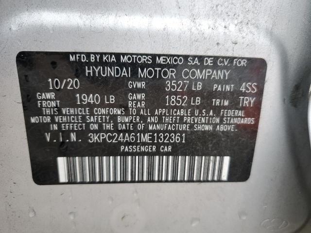 3KPC24A61ME132361 - 2021 HYUNDAI ACCENT SE SILVER photo 12