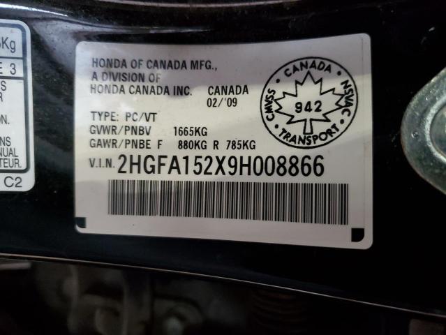 2HGFA152X9H008866 - 2009 HONDA CIVIC DX BLACK photo 12