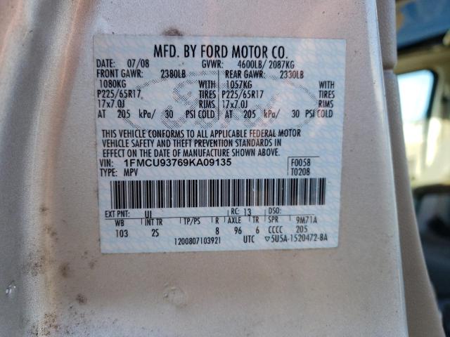 1FMCU93769KA09135 - 2009 FORD ESCAPE XLT SILVER photo 13