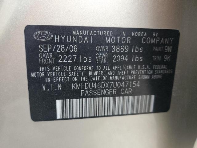 KMHDU46DX7U047154 - 2007 HYUNDAI ELANTRA GLS GOLD photo 12