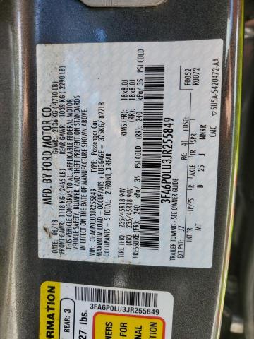 3FA6P0LU3JR255849 - 2018 FORD FUSION SE HYBRID CHARCOAL photo 12