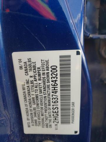 2HGES16374H643200 - 2004 HONDA CIVIC DX VP BLUE photo 12