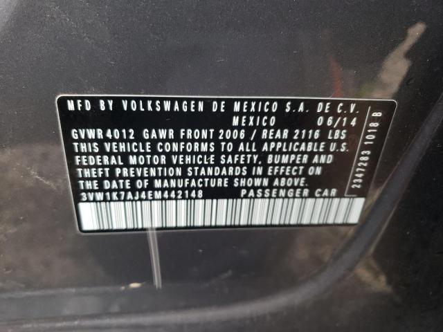 3VW1K7AJ4EM442148 - 2014 VOLKSWAGEN JETTA BASE GRAY photo 12